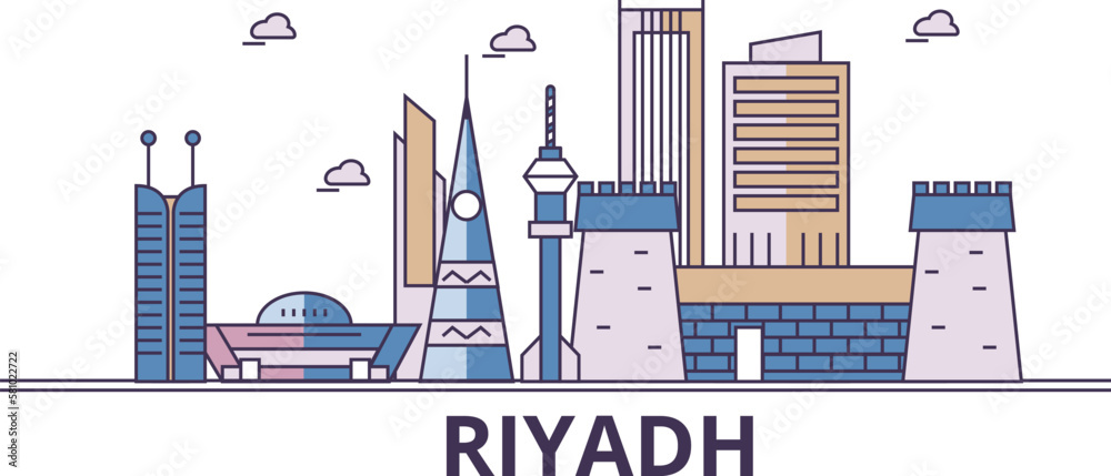 Saudi Arabia, Riyadh tourism landmarks, vector city travel illustration ...