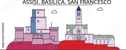 Italy, Assisi tourism landmarks, vector city travel illustration photo