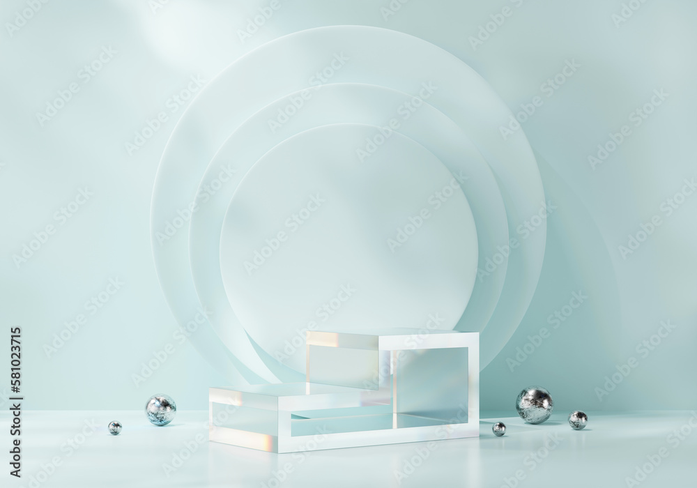 3D rendering cosmetic platform podium with crystal caustic light product presentation background 3D rendering cosmetic platform podium with crystal caustic light product presentation background