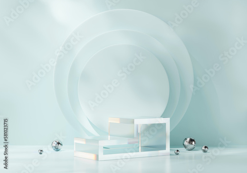 3D rendering cosmetic platform podium with crystal caustic light product presentation background