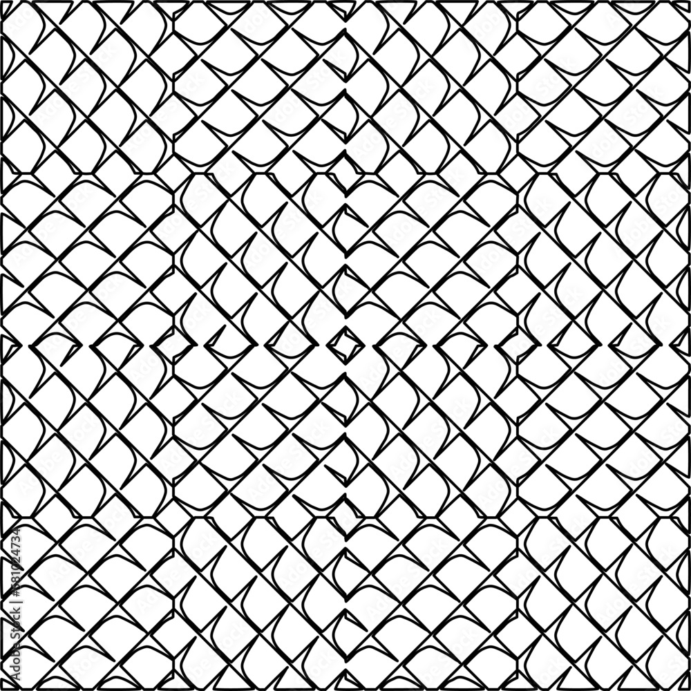 Stylish texture with figures from lines.
Abstract geometric black and white pattern for web page, textures, card, poster, fabric, textile. Monochrome graphic repeating design. 