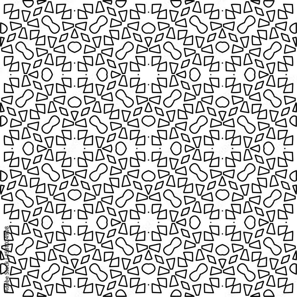 Stylish texture with figures from lines.
Abstract geometric black and white pattern for web page, textures, card, poster, fabric, textile. Monochrome graphic repeating design. 