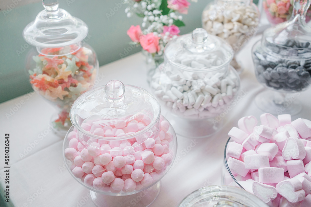 marshmallows in a glass jar, wedding candy bar marshmallows in a glass jar, wedding candy bar