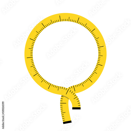 circle a ring of yellow measuring tape with interlacing ends and a place in the center of the shape for text