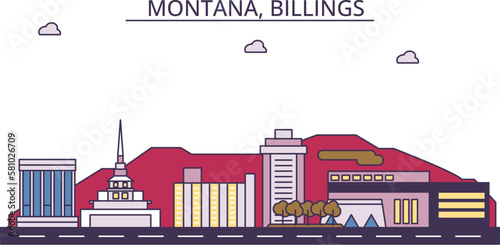 United States, Billings tourism landmarks, vector city travel illustration