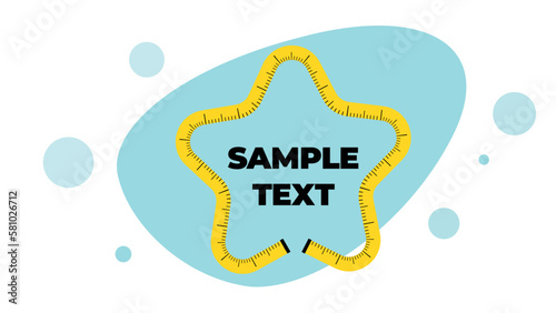 Illustration of a yellow centimeter measuring tape in the form of a star and blue abstract figures on a white background and there is a place for your text