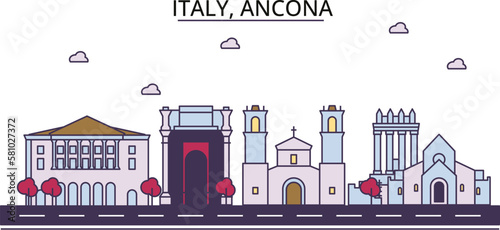 Italy, Ancona tourism landmarks, vector city travel illustration