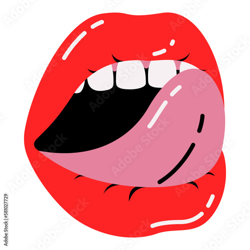 Emotional Bold Doodle Lips, Mouth With Tongue, Sticking Out, Teeth