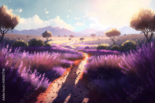 Stunning lavender field, Generative AI