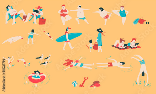 Summer Holiday Activities and Icons by the beach photo