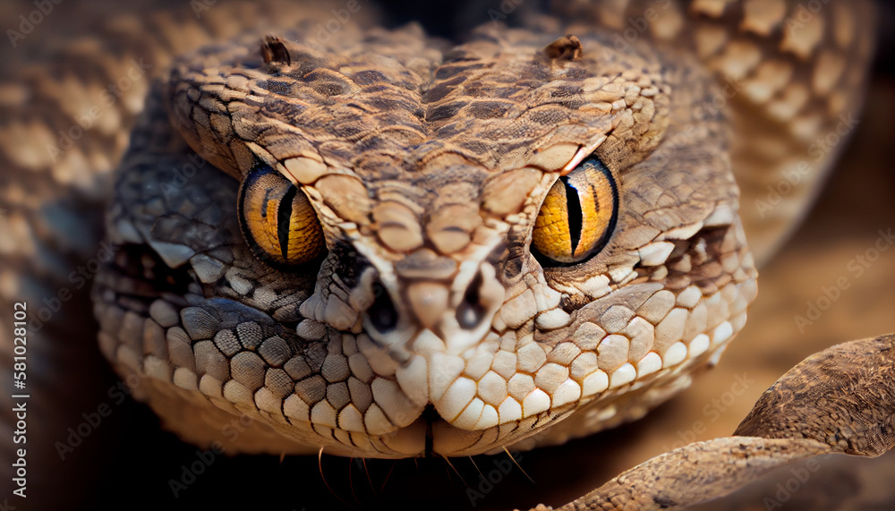 Fototapeta premium Rattlesnake looks into the lens. Generative AI