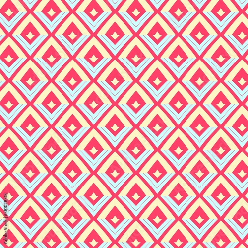 unique diagonal diamond square grid pattern. Seamless decorative pattern with rhombus and diagonal lines. Abstract geometric background illustration in pink yellow color