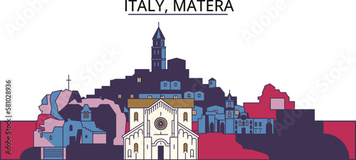 Italy, Matera tourism landmarks, vector city travel illustration