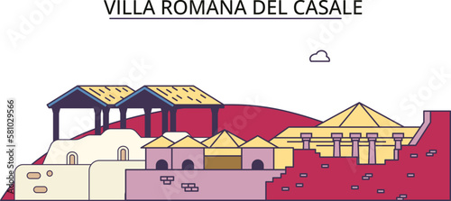 Italy, Villa Romana Del Casale tourism landmarks, vector city travel illustration