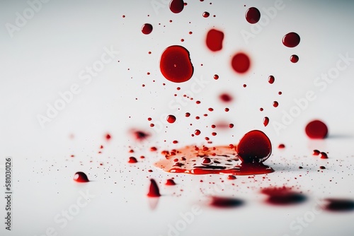 Macro shoot of blood droops on white background, generative AI