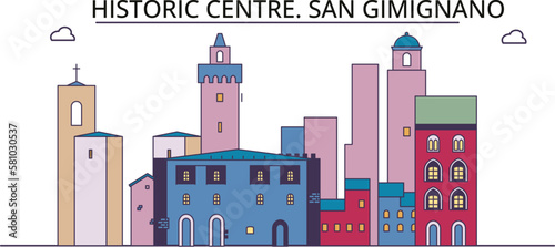 Italy, San Gimignano City tourism landmarks, vector city travel illustration