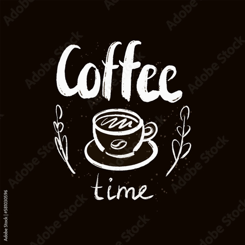 Coffee time. Lettering isolated on black background.