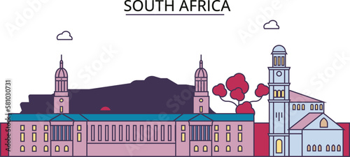 South Africa tourism landmarks, vector city travel illustration