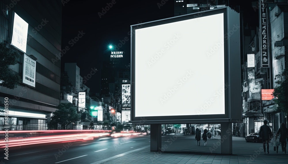 empty billboard at street side in urban capital city, mockup copy space, Generative Ai