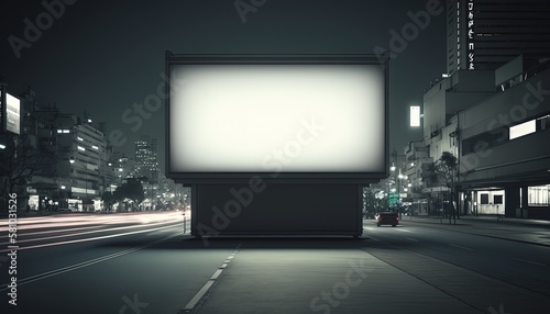 empty billboard at street side in urban capital city, mockup copy space, Generative Ai