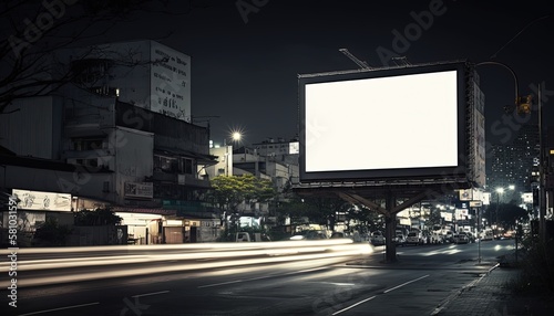 empty billboard at street side in urban capital city, mockup idea, Generative Ai