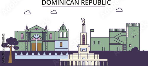 Dominican Republic tourism landmarks, vector city travel illustration