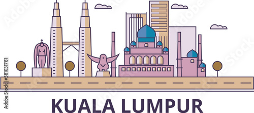 Malaysia, Kuala Lumpur tourism landmarks, vector city travel illustration