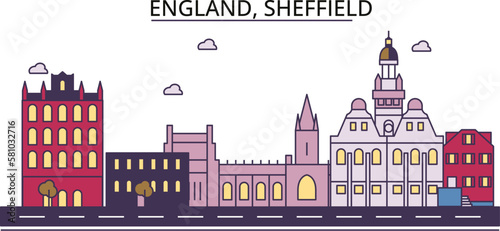 Obraz na płótnie United Kingdom, Sheffield tourism landmarks, vector city travel illustration w salonie
