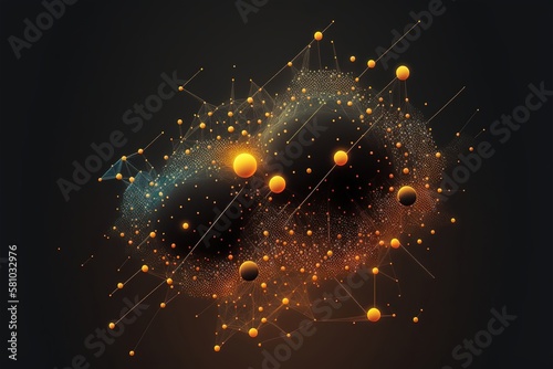 Abstract dots and lines. Bright, digital connection, modern, detailed, colorful, wallpaper, futuristic, geometric, pattern, internet, graphics, texture, information, cyberspace. Technology concept. AI