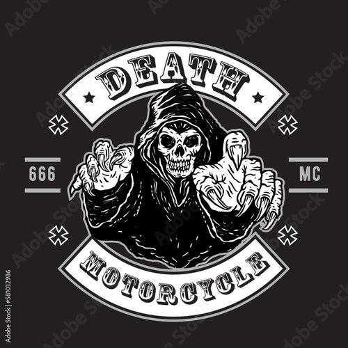 Grim Reaper Death Motorcycle Club Emblem Logo Design
