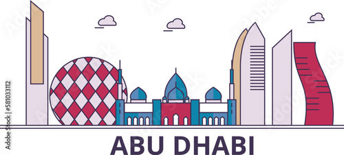 United Arab Emirates, Abu Dhabi City tourism landmarks, vector city travel illustration