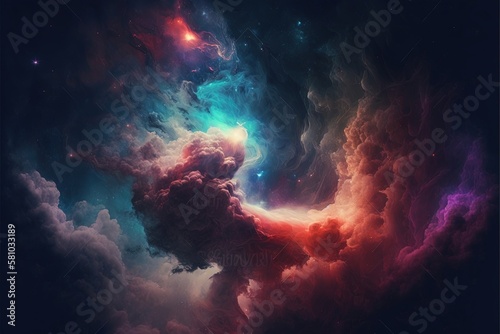 Abstract outer space endless nebula galaxy background. Colorful illustration  galaxy  space  nebula  astronomy  fantasy  background  science  design  graphics  stars  lighting. Creativity concept. AI