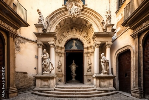 Matera  Italy - 15.02.19  Entrance of baroque styled Chiesa di Santa Chiara  dated C 16th  located next to the National Archaeological Museum  Domenico Ridola   AI generated