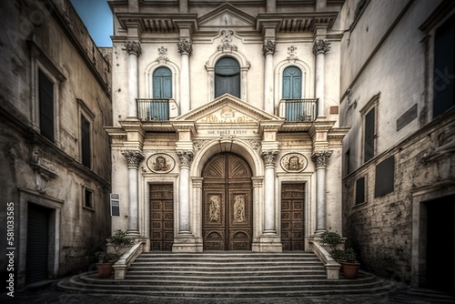 Matera, Italy - 15.02.19: Entrance of baroque styled Chiesa di Santa Chiara, dated C 16th, located next to the National Archaeological Museum "Domenico Ridola", AI generated © Image Bank
