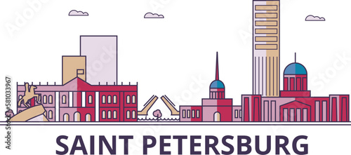 Russia, Saint Petersburg City tourism landmarks, vector city travel illustration