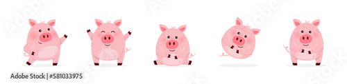 Cute cartoon pig set. Design of a farm animal character. Vector illustration © Karolina Madej