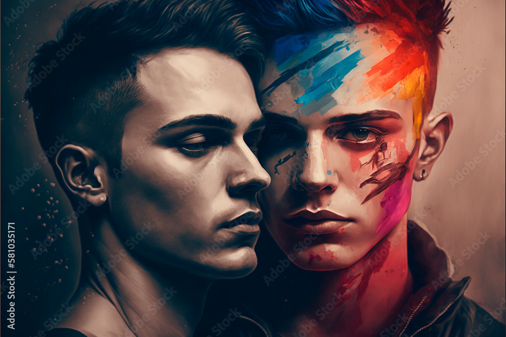 Obraz premium portrait of two gay men with lgbt flag