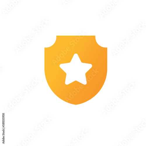 Yellow shield with star icon. Protection of rating and quality of product