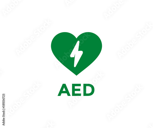 AED, automated external defibrillator symbol icon. AED sign with heart and electricity symbol vector design and illustration.