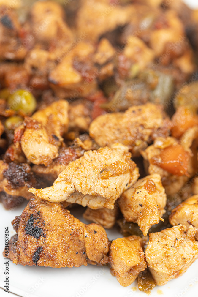 Chicken breasts with vegetables meal served on the plate