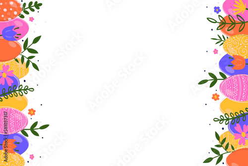 Easter decoration with hand drawn eggs and flowers on transparent background. PNG