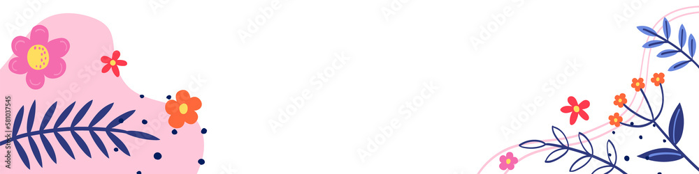 Spring decoration. Colourful blooming flower and leaves on transparent background. Banner. Vector illustration Spring decoration. Colourful blooming flower and leaves on transparent background. Banner. Vector illustration