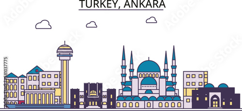Turkey, Ankara tourism landmarks, vector city travel illustration