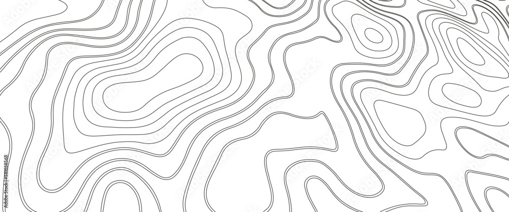 Background of the topographic map. Elevation contouring outline cartography texture. Geographic abstract grid. Futuristic wireframe landscape background. black and white seamless pattern.