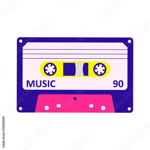 Retro audio cassette tape.  Cartoon trendy vector illustration.