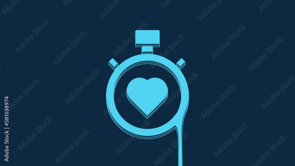 Blue Heart in the center stopwatch icon isolated on blue background. Valentines day. 4K Video motion graphic animation Blue Heart in the center stopwatch icon isolated on blue background. Valentines day. 4K Video motion graphic animation