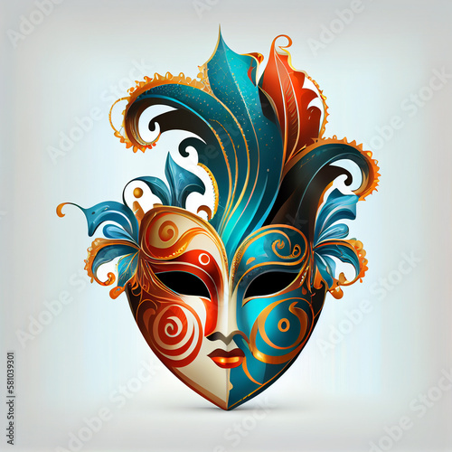 Mystical carnival mask with venetian italian motifs, adding a touch of mystery and magic to any event. Realistic 3d Venice masquerade, party, costume part isolated on white background with shadow photo