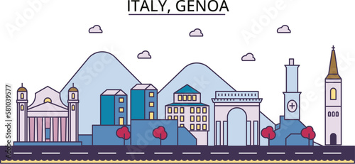 Italy, Genoa tourism landmarks, vector city travel illustration