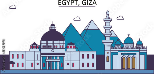 Egypt, Giza tourism landmarks, vector city travel illustration