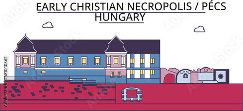 Hungary, Pecs, Early Christian Necropolis tourism landmarks, vector city travel illustration